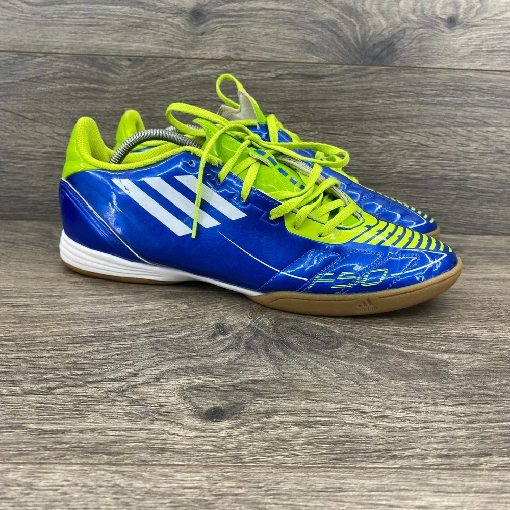 Adidas F50 Indoor Soccer Shoes Mens 7 Blue Lime Green G40242 Athletic Sneakers